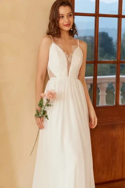 White Spaghetti Straps Simple Wedding Dress