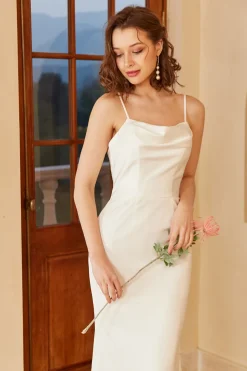 White Spaghetti Straps Simple Wedding Dress