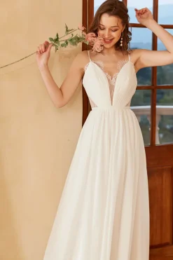 White Spaghetti Straps Simple Wedding Dress