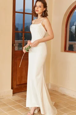 White Spaghetti Straps Simple Wedding Dress