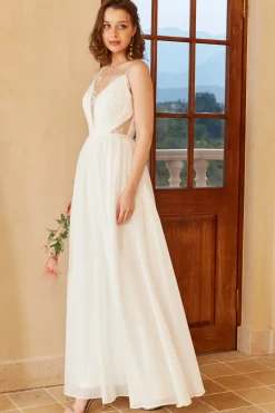 White Spaghetti Straps Simple Wedding Dress