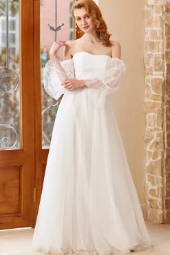 White Tulle Off Shoulder Wedding Dress