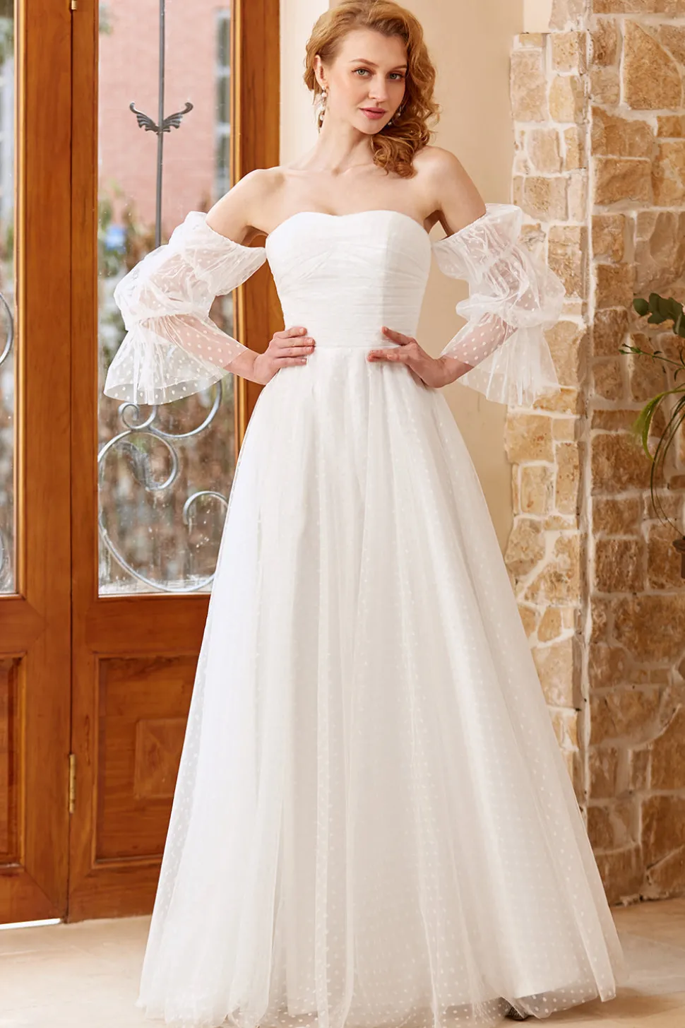 White Tulle Off Shoulder Wedding Dress