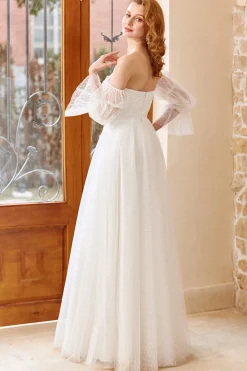 White Tulle Off Shoulder Wedding Dress